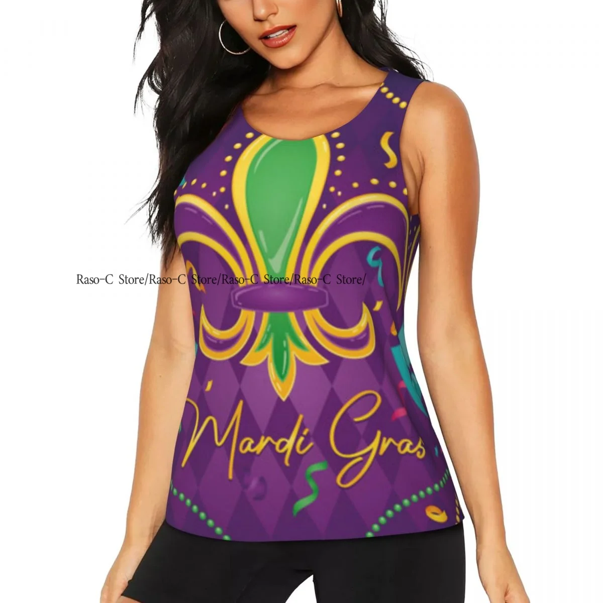 Women Sport tank Tops Loose Yoga Tops Quick Dry Workout Sport Tops Lis Flower And Venetian Masks Mardi Gras Poster Yoga Shirt