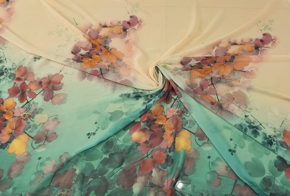 1 meter X 1.48 meter Floral Painting Chiffon Gauze Dancing Dress Fabric Chiffon 50D