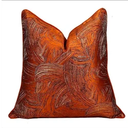 Home Cojines Luxury Orange Golden Jacquard Abstract Art Line Cushion Cover 18x18inch Pillow Case Modern Sofa Chair Bedding Deco