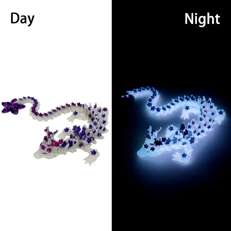 

3D Printed Glowing Articulated Dragon Fidget Toy Cherry Blossom Pattern Flexible Stress Relief Desk Decor Birthday Gift For Boys