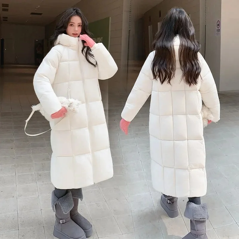 Long Women's Autumn Winter Down Jacket Loose Hooded Coats Thicken Warm Down Cotton Jacket High-end Parkas Light Outwear
