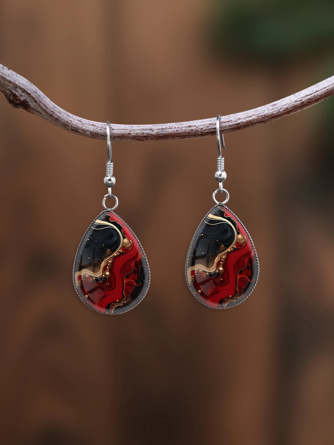 1 Pair of Earrings with Quicksand Pattern and Convex Glass, Made of 316 Stainless Steel, Featuring Water Drop Ear Hooks. the Vintage and Simple Style Is Suitable for Women for Daily Gift-Giving and Wearing as Jewelry. the Elegant and Minimalist Style Is Suitable for Women to Wear as Jewelry for Daily Outings or Vacations