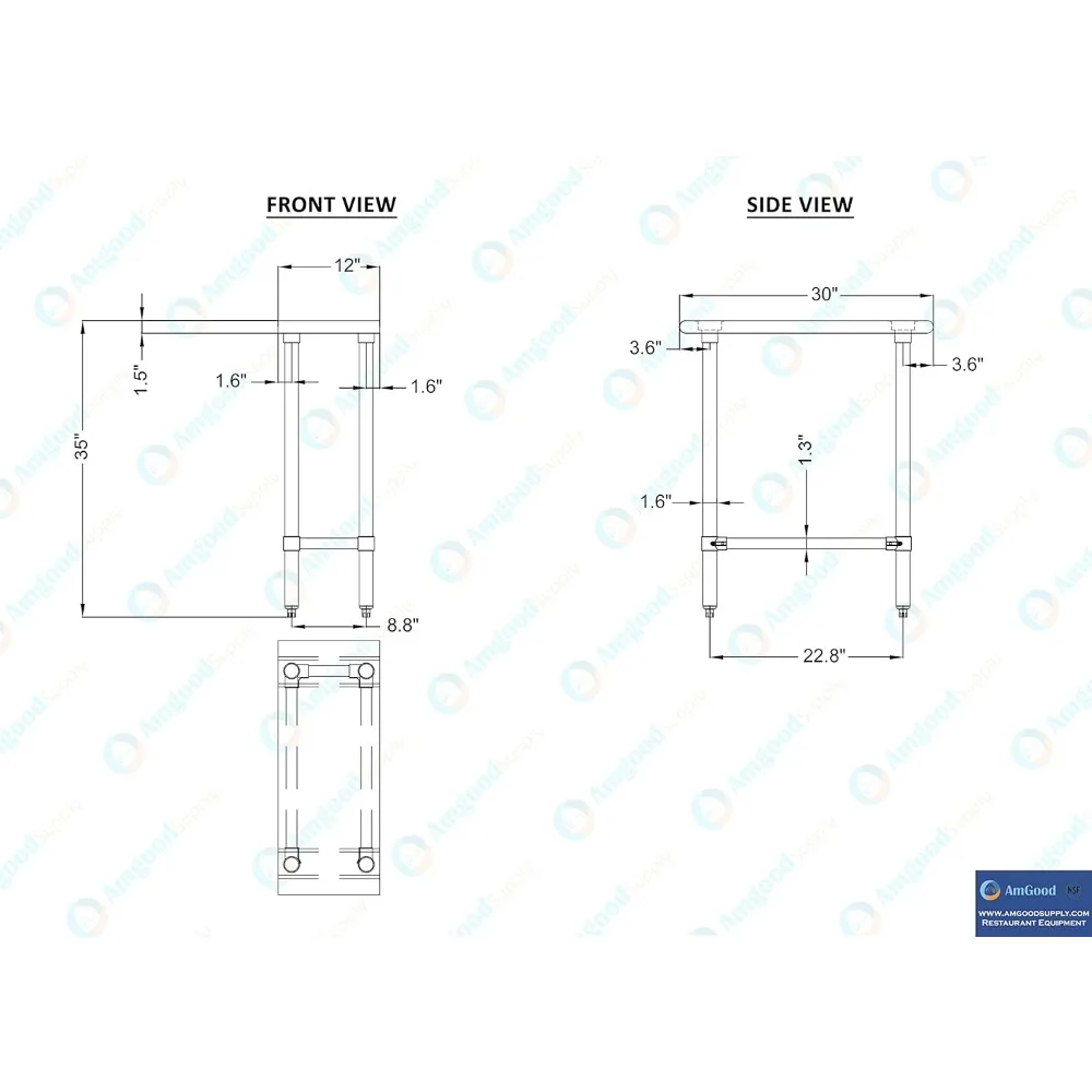 โต๊ะทำงานครัวสแตนเลส ได้รับการรับรองมาตรฐาน NSF สำหรับเตรียมอาหาร ซักผ้า และใช้งานอเนกประสงค์ ขนาด 12x30