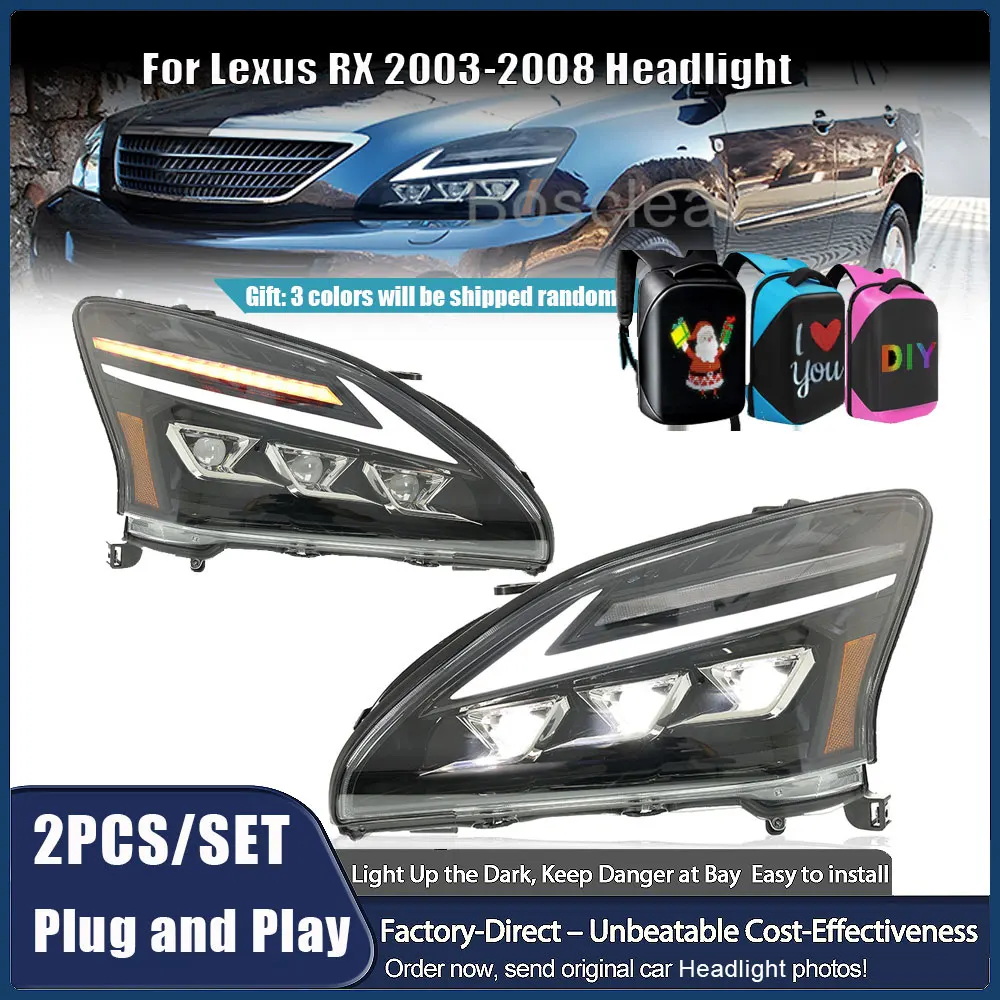 LED Headlights for Lexus RX RX330 RX350 400H 2003-2008 Front Lights Lamps Start up Animation Sequential Indicator Plug and Play