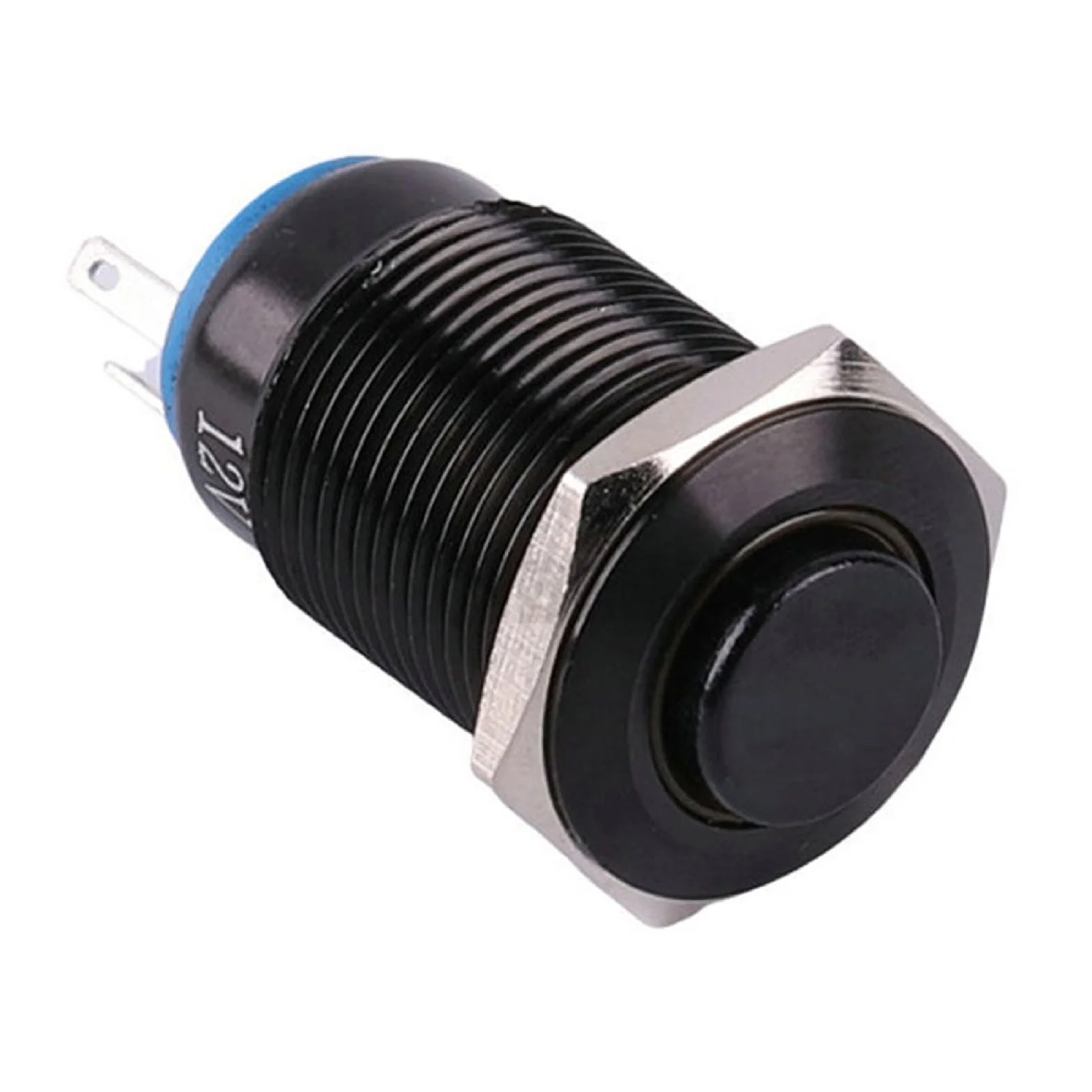 

12mm 12V Waterproof Metal Push Button Switch Self Reset Momentary Button Black for Boat Horns with Silver Contacts