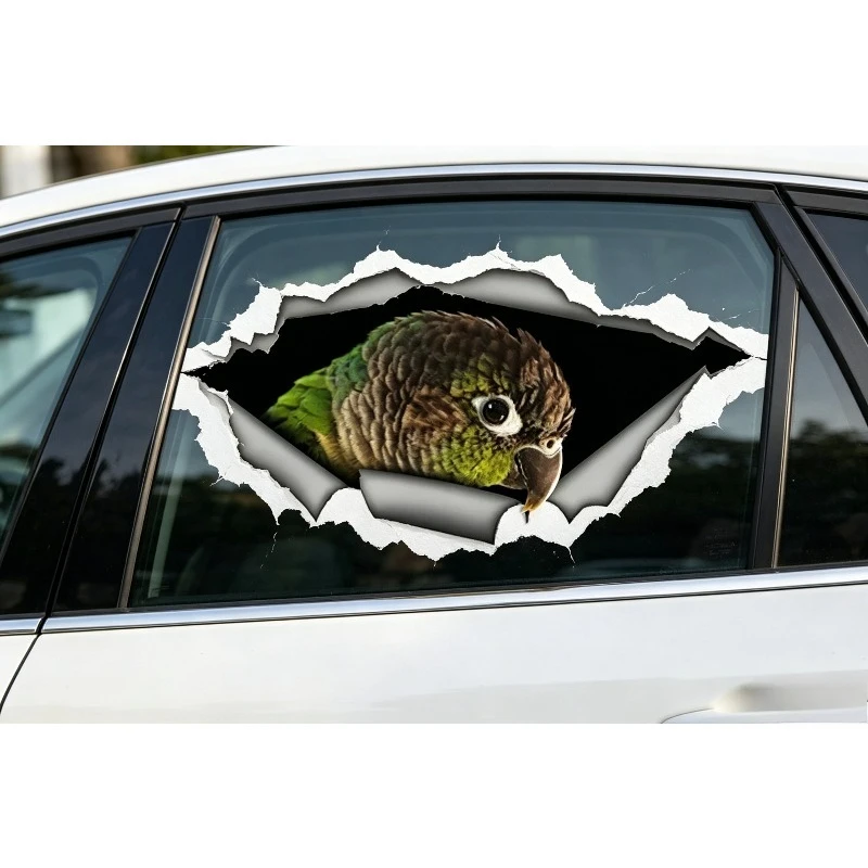 Waterproof 15cm PVC Self-adhesive Green Cheek Parrot Car Sticker Custom OEM Decal For Bumper Rear Window Laptop Decor