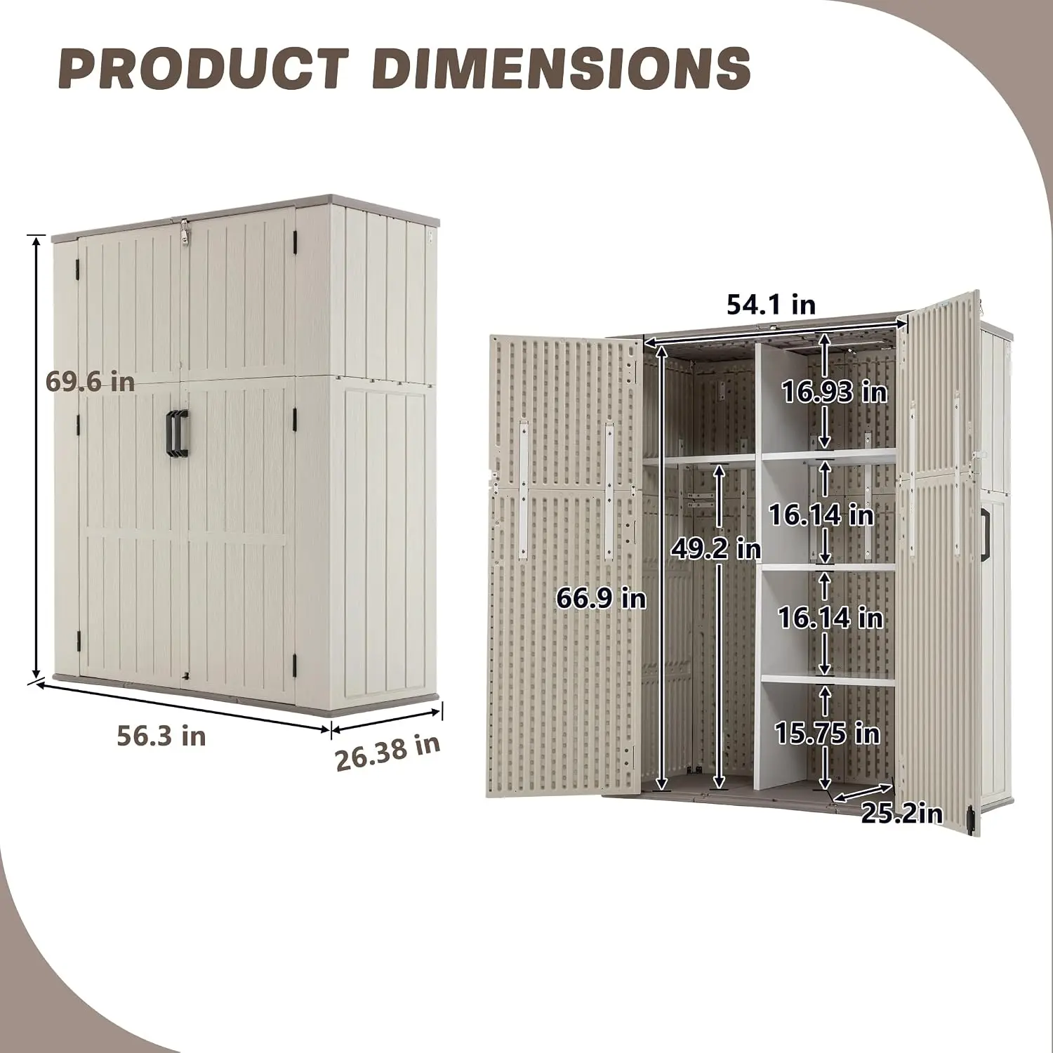 60 Cu.Ft Outdoor Resin Storage Cabinet Lockable Adjustable Shelf Weatherproof Patio Garage Tool Organizer, Customized