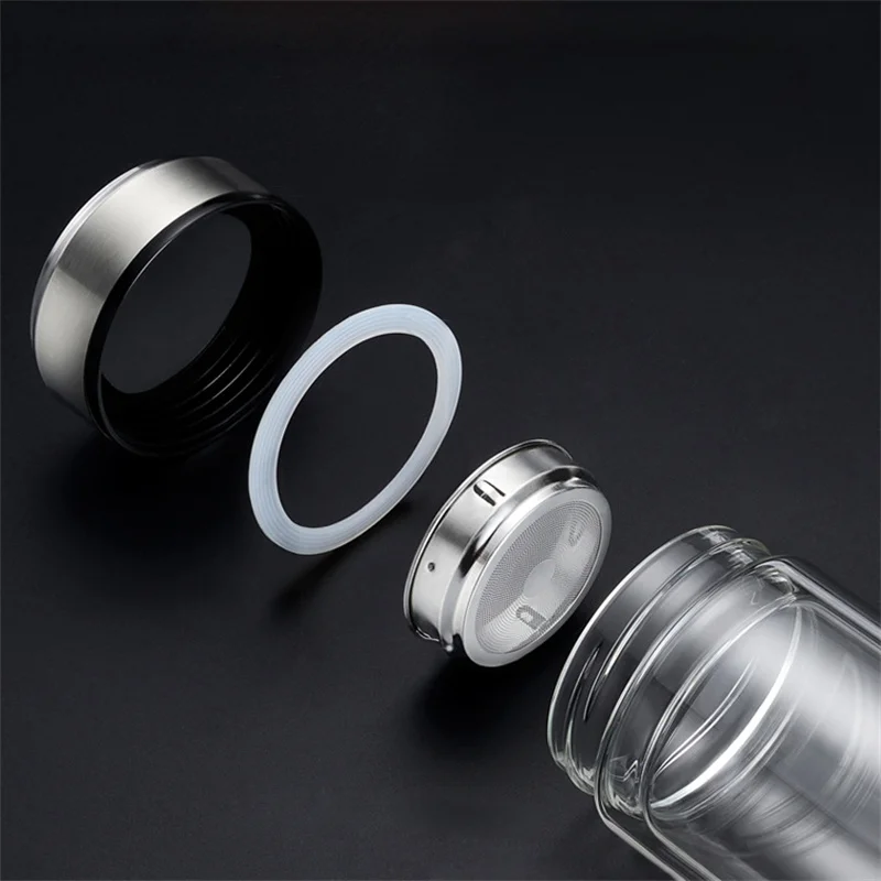 Leakproof Glass Tea Bottles With Infuser Stainless Steel Double Walled Bottle Portable Travel Drinking Lemon Water Cup