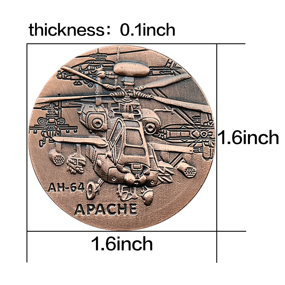 طائرة هليكوبتر مسلحة أمريكية AH-64 أباتشي تذكارية للعملات المعدنية والحرف العسكرية المقتنيات هدية عملة التحدي
