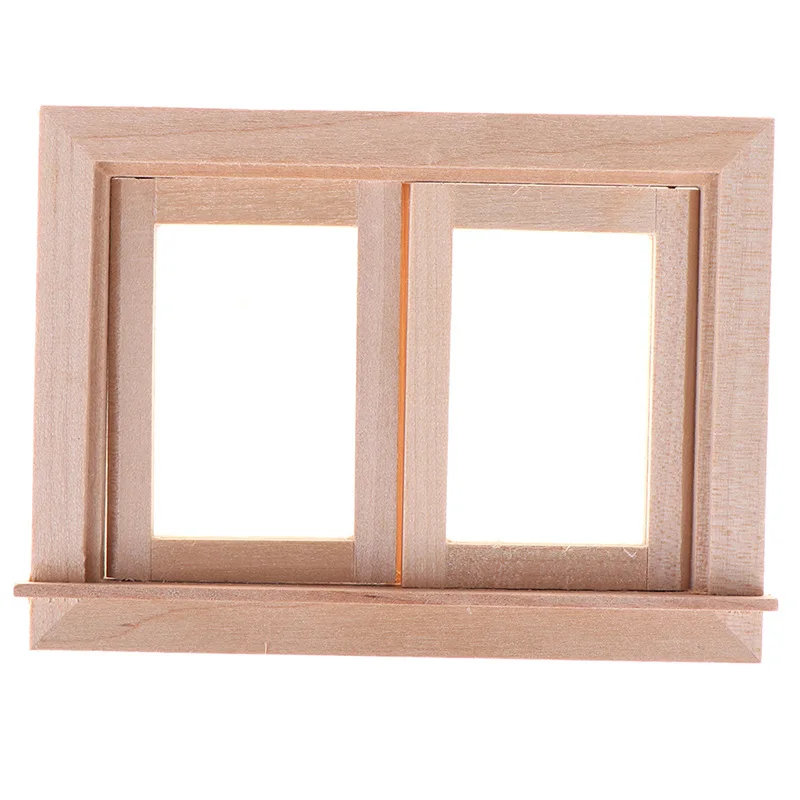 The New Trendy Doll House Simulation Mini Wooden Two-compartment Window Sliding Window Miniature Scene Decoration
