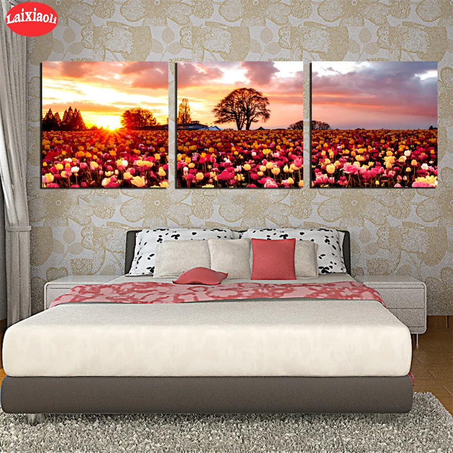 

5D Алмазная вышивка картина закат цветок морской пейзаж стразами алмазная живопись мозаика вышивка крестиком подарок ручной работы 3 шт.