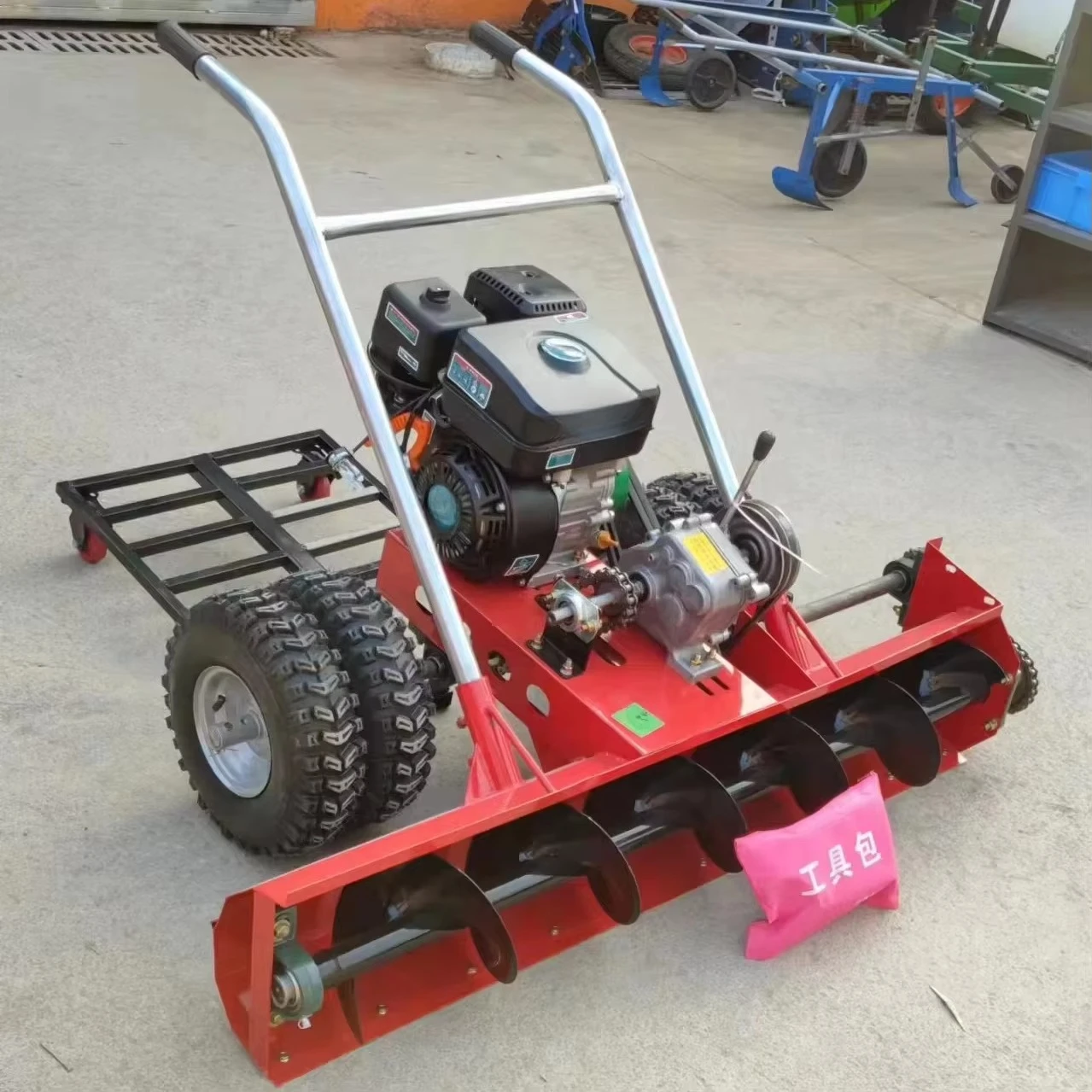 Walk-behind small snowplow engine for clearing snow on various terrains and roads