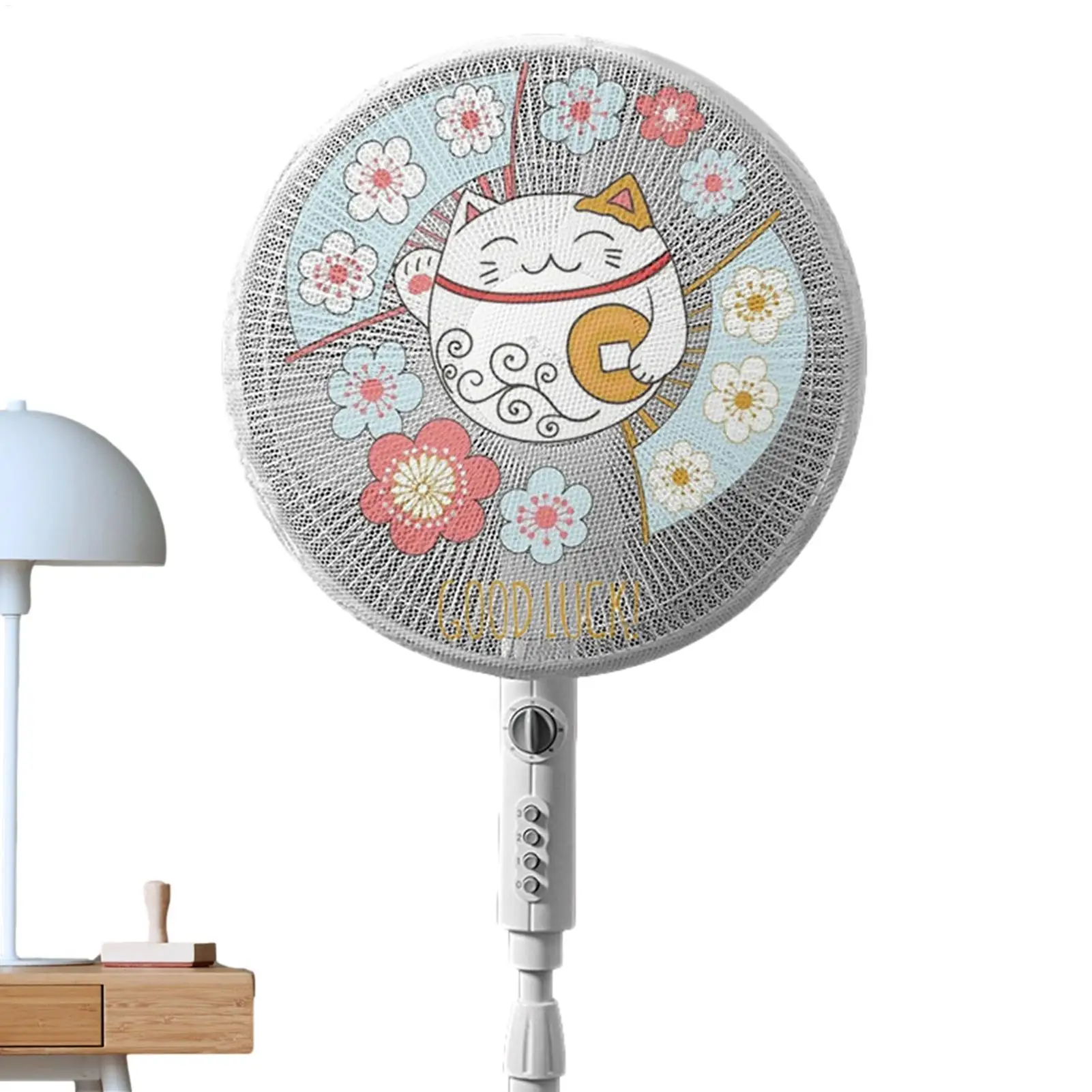 40-50cm Cute Cartoon Fan Protection Cover, Dustproof Safety Net Guard for Pedestal Floor Fan, Kids Finger Anti-Pinch Mesh Cover