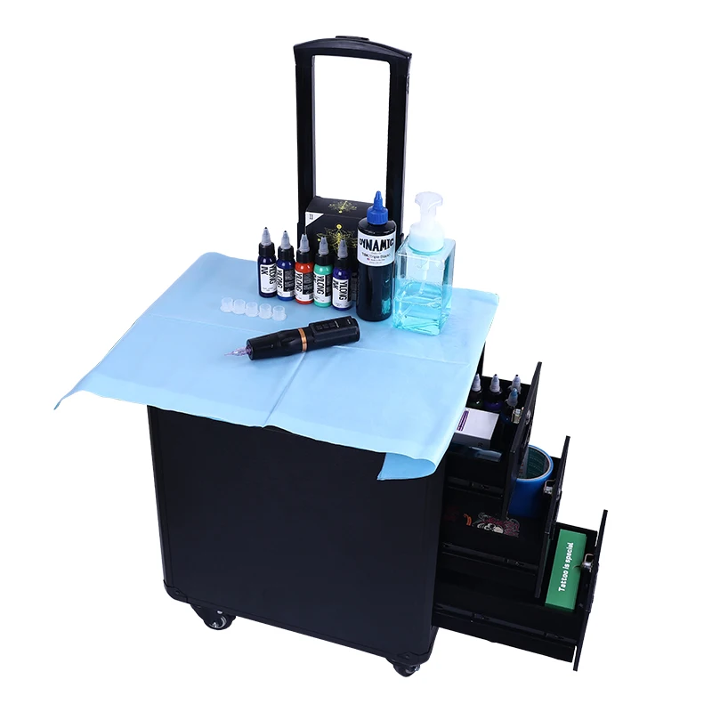 High-Capacity  Tattoo Trolley Bag Artist's Tools Storage Case Dual Purpose Deformable Arm Bracket Portable Suitcase