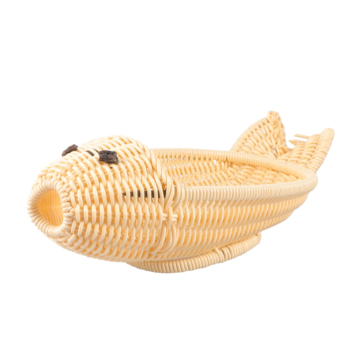 

Woven Baskets Simulated Rattan Storage Beige Fish Shaped Plastic Fruit Vegetable Bread Container Decor