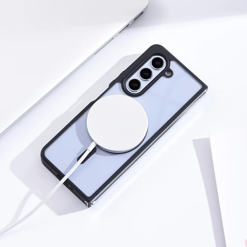 2in1 Transparent Hard PC Magsafe Case For Samsung Galaxy Z Fold 6 5 4 Magnetic Wireless Clear Shockproof Armor Cover Strap