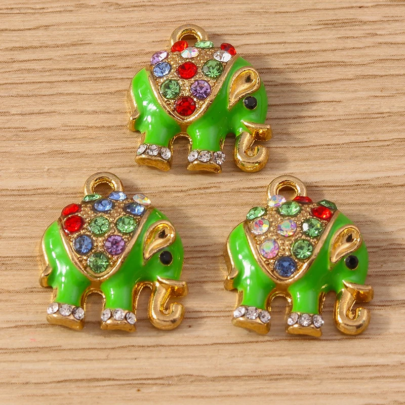 10 Stück 15x18mm Niedliche Emaille-Tieranhänger Bunte Kristall-Elefanten-Anhänger für Schmuckherstellung Ohrringe Halskette DIY Geschenke – Detail 3