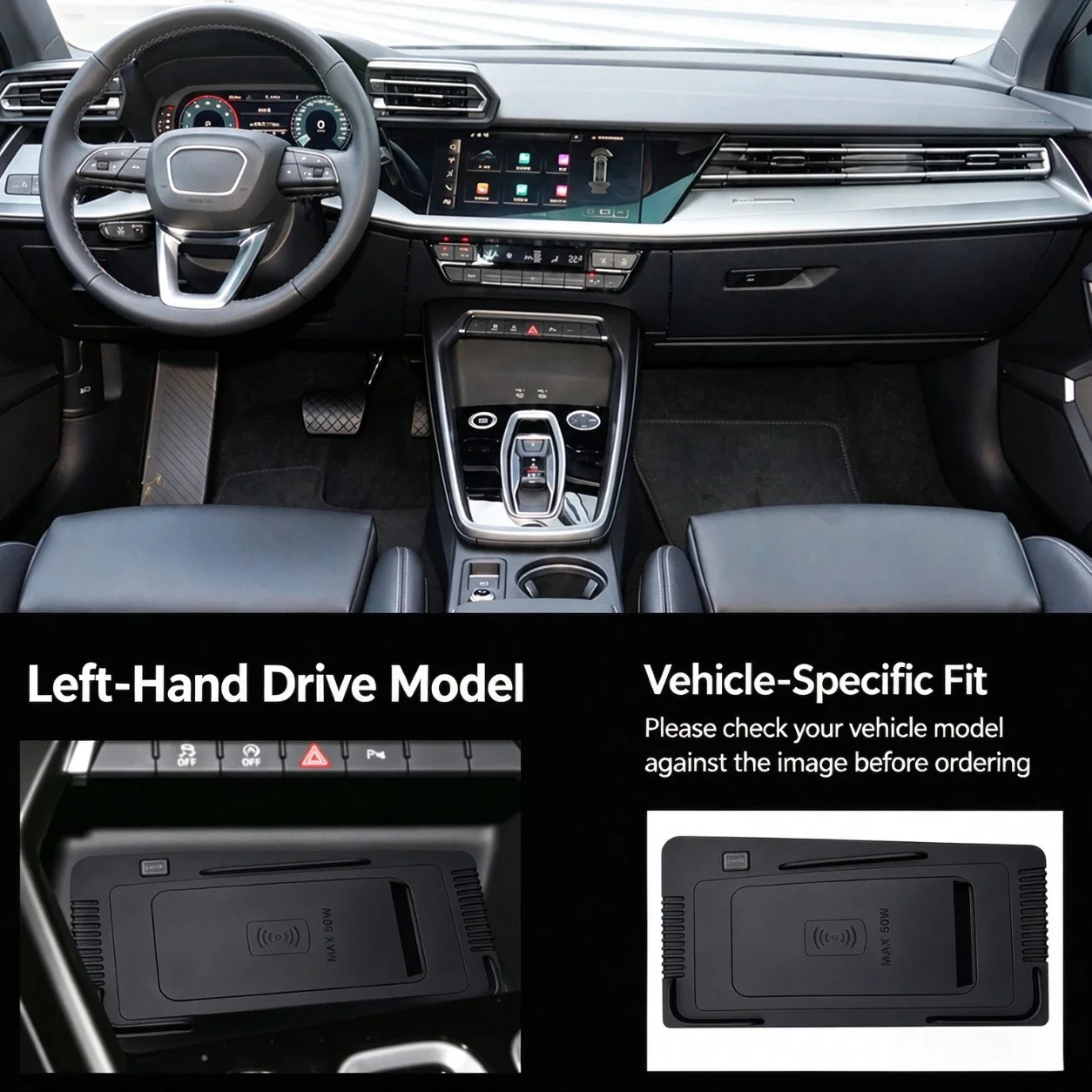 For Audi A3 S3 2025-2026 Car Wireless Charger Upgrade Modification 50W for Android Mobile Phone Fast Charging Pad Accessories