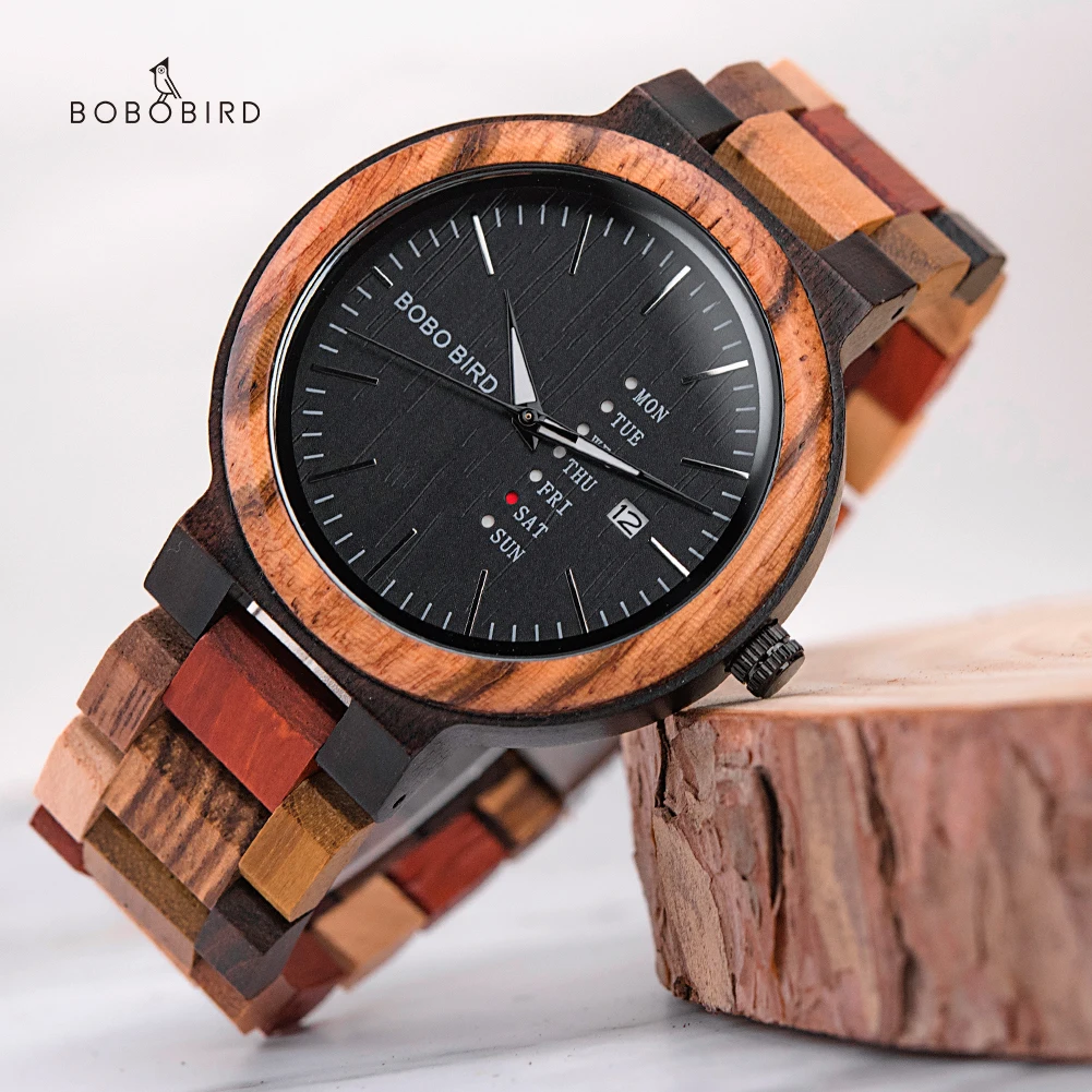

BOBOBIRD Couple Watches Colorful Wooden Wristwatch For Men And Women Week Date Display Quartz Wooden Watches Customize Logo Gift