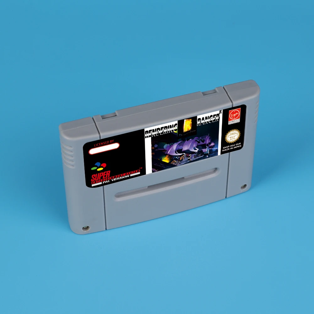 Rendering Ranger R2 Action 16bit game card for USA NTSC version SNES video game console FOR NINTENDO