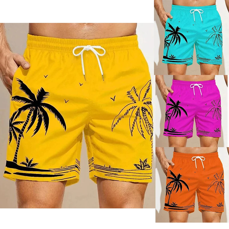 Summer Men's Shorts Quick Drying Hawaii Holiday Sports Swimming Trunks Fashion 3D Coconut Tree Printed Loose 6XL