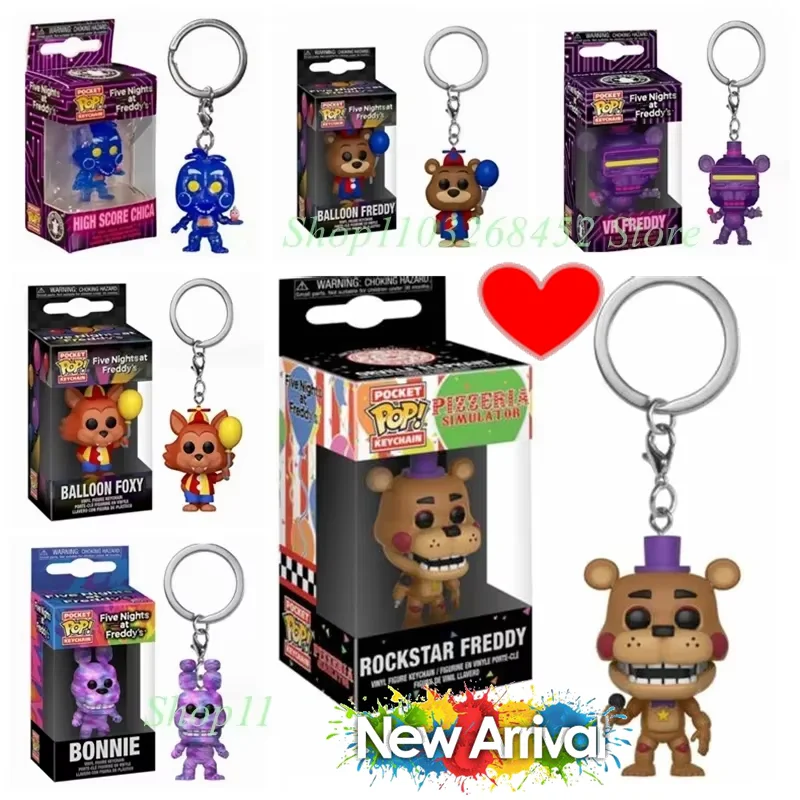 2026 Nova Chegada Funko Pocket Keychains High Score Chica Ballon Freddy VR.Freddy Ballon Foxy Bonnie Figuras de Brinquedo para Presentes