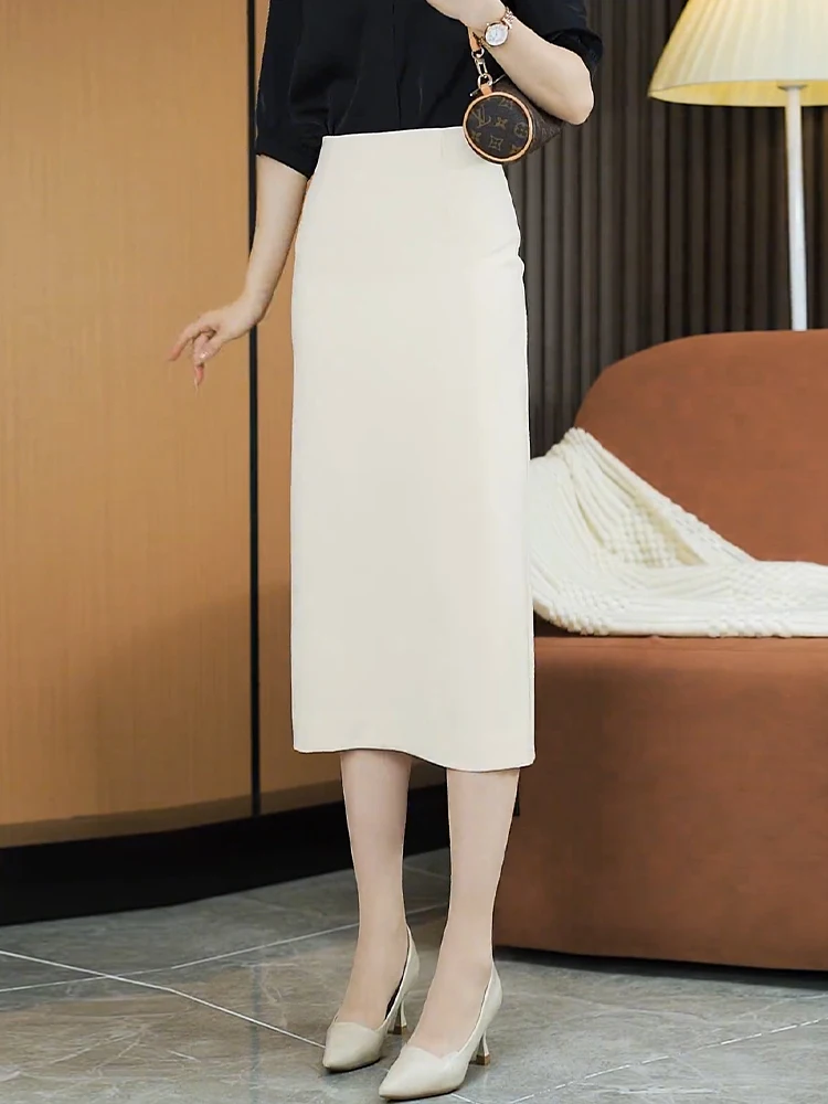 High Waist Slimming Midi Skirt Women's Spring Autumn 2026 New Professional Suit Style Polyester Fiber A-Line Skirt