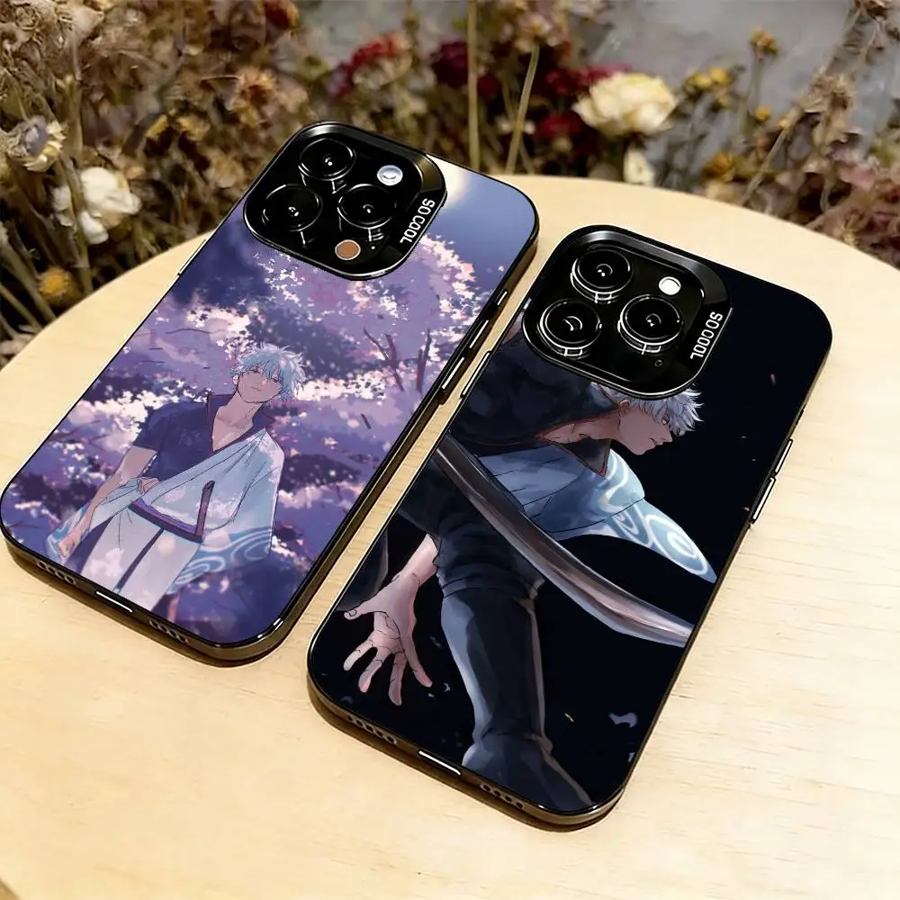 

Gintama Gintoki Sakata Phone Case For iPhone 17,16,15,14,13,12,11 Plus,Pro Max,XS,Colored Silver Plated Inside Cover