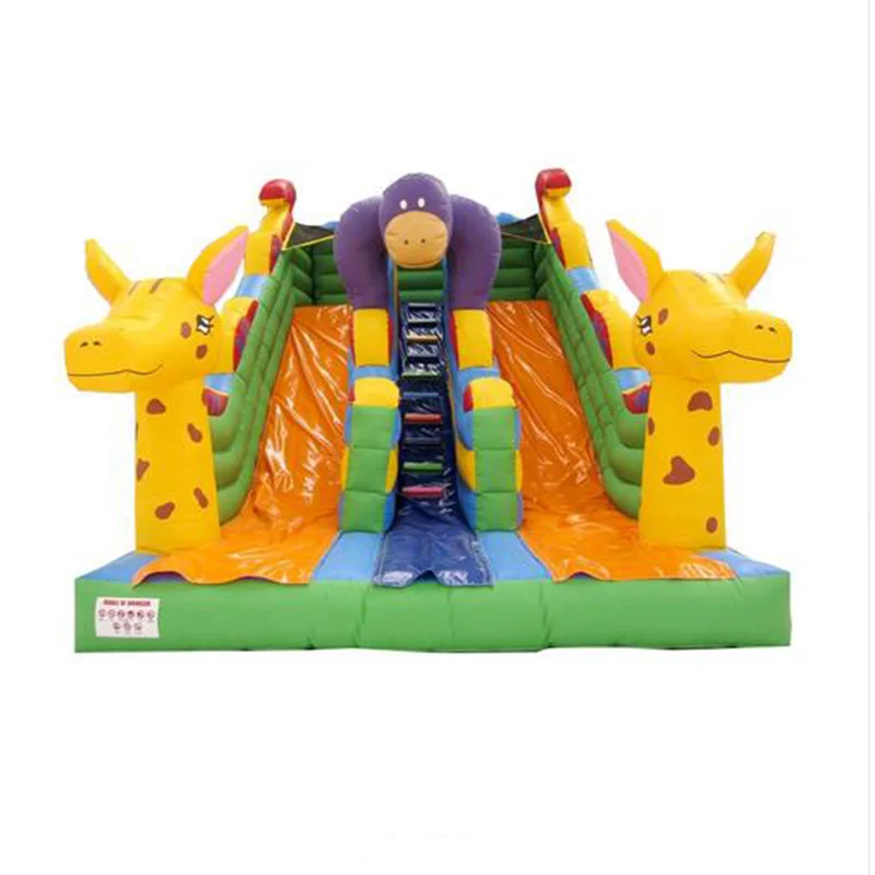 Animal Design Inflatable Slide Giraffe Shape Inflatable Water Slide Land Slide Double Slide Combos For Kids