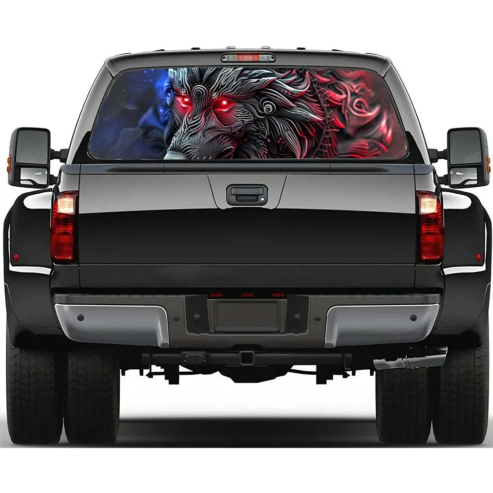 

Luminous Wolf with Red Eyes Car Rear Windshield Sticker Truck Window See Through Perforated Back Window Vinyl Decal Decoration