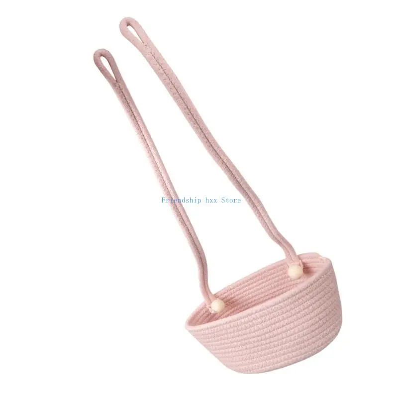 سلة تخزين منظمة لسرير الأطفال F1CB، تصميم معلق بحبل قطني كبير الحجم