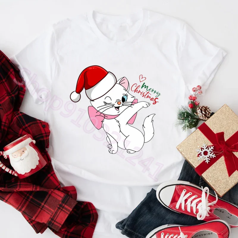 Cartoon Marie Cat T Shirt Kawaii Aristochats Tops Graphic Tees Vintage Christmas Tshirt Aesthetic Meow Harajuku Woman Tshirts