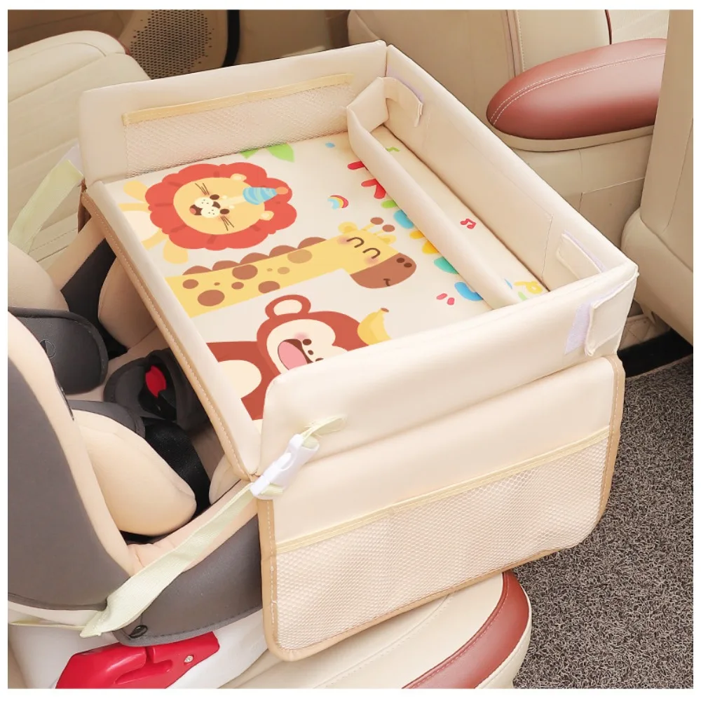

Multifunctional Car Seat Tray for Kids Waterproof Toy Table with Storage Organizer
