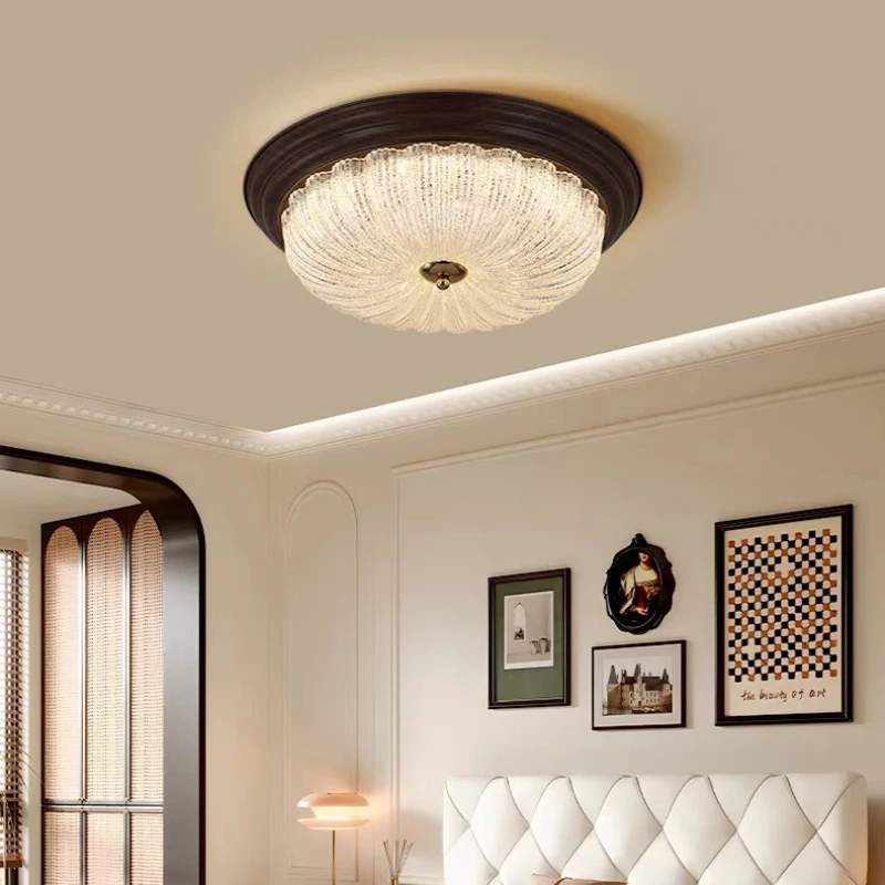 Retro Crystal Glass Flower Ceiling Lamps LED Bedroom Lamp Medieval American Home Decor Corridor Aisle Living Room Ceiling Lights