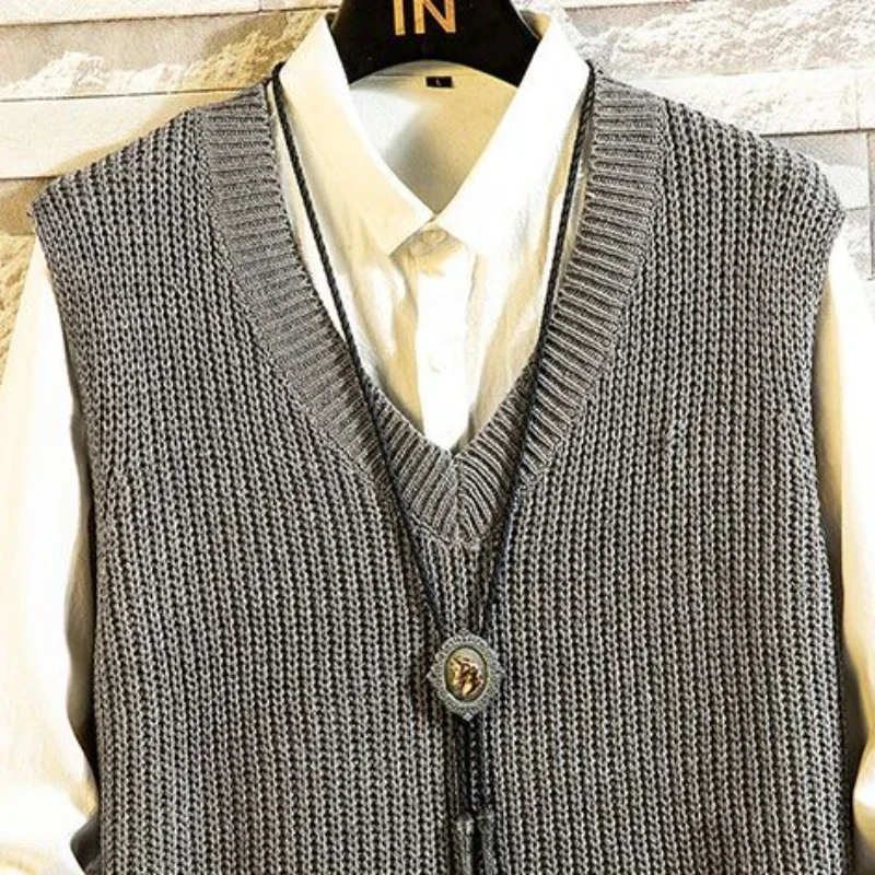 Men's Clothing V Neck Plain Vest Knit Sweater Male Sleeveless Solid Color Waistcoat Classic Cheap Best Selling Products 2024 Hot