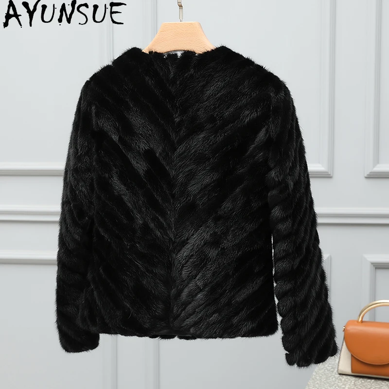 AYUNSUE Reale Cappotto di Pelliccia di Visone Vestiti Delle Donne di Lusso Cappotti di Pelliccia Reale Donna Nuovo in Capispalla Giacca Invernale Шуба Ж Salah Geslici Patchwork Visone