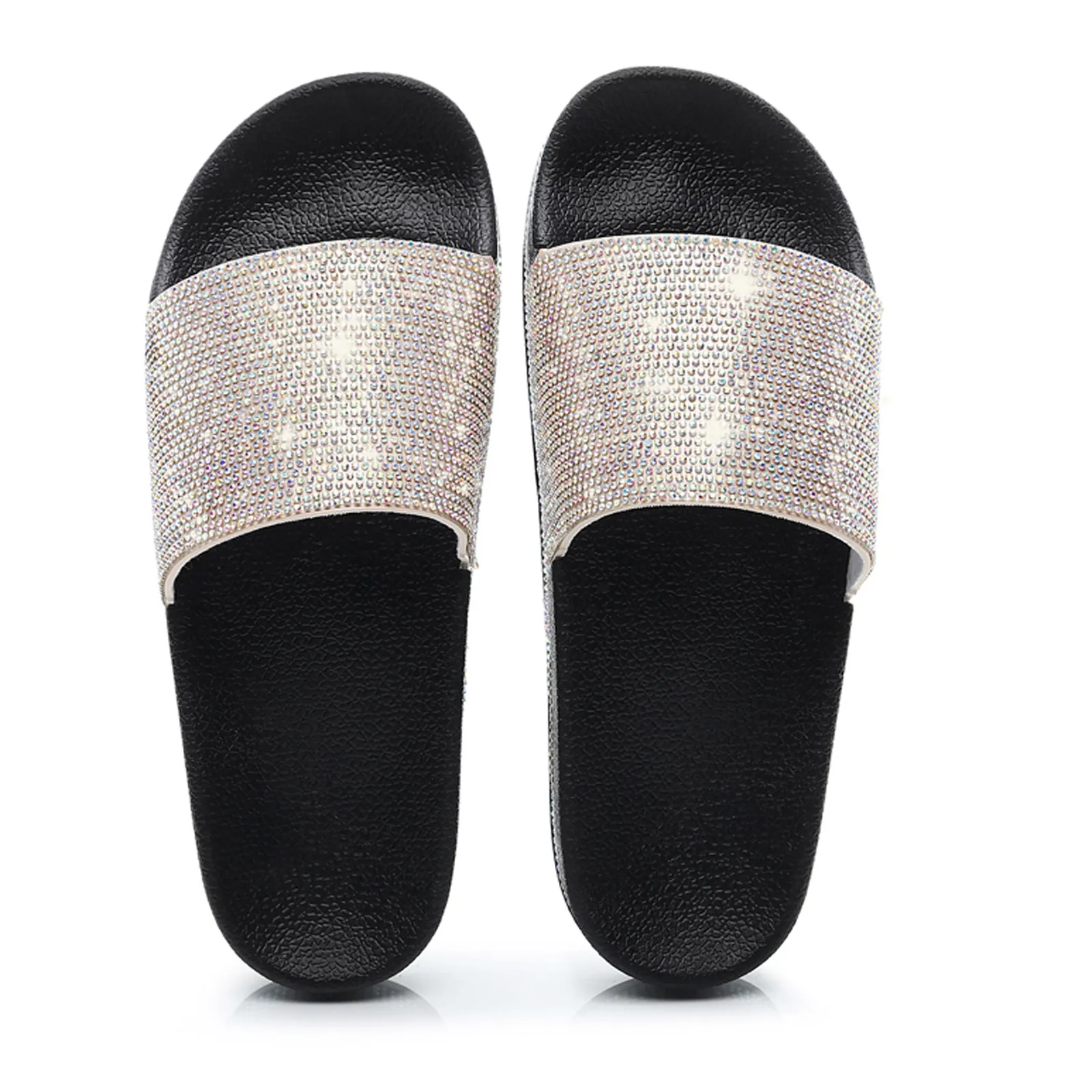 2024 Women Slippers Outdoor Beach Shoes Summer Crystal Flats Ladies Casual Flip Flops Rhinestone Glitter Platform Slippers