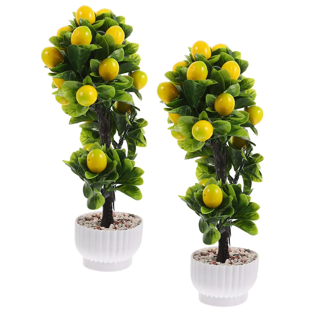 

2pcs Artificial Lemon Tree Decorations Bright Color Realistic Details Home Office Faux Plants Bonsai Stylish nament Non