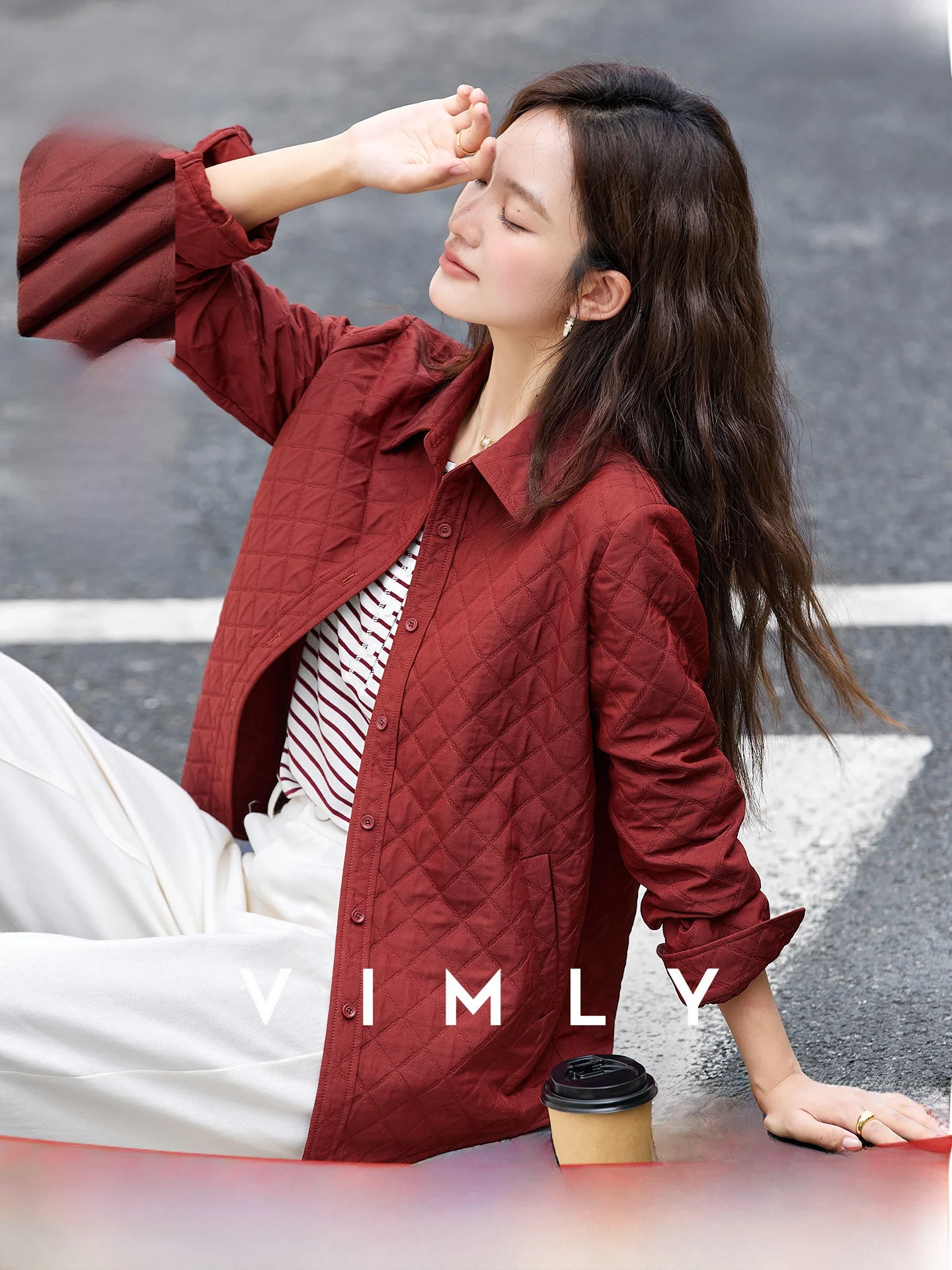 

Red Diamond Pattern Silk Thin Cotton Shirt Women's Spring 2026 New Stand Collar Jacket Outerwear Shoulder Level Top