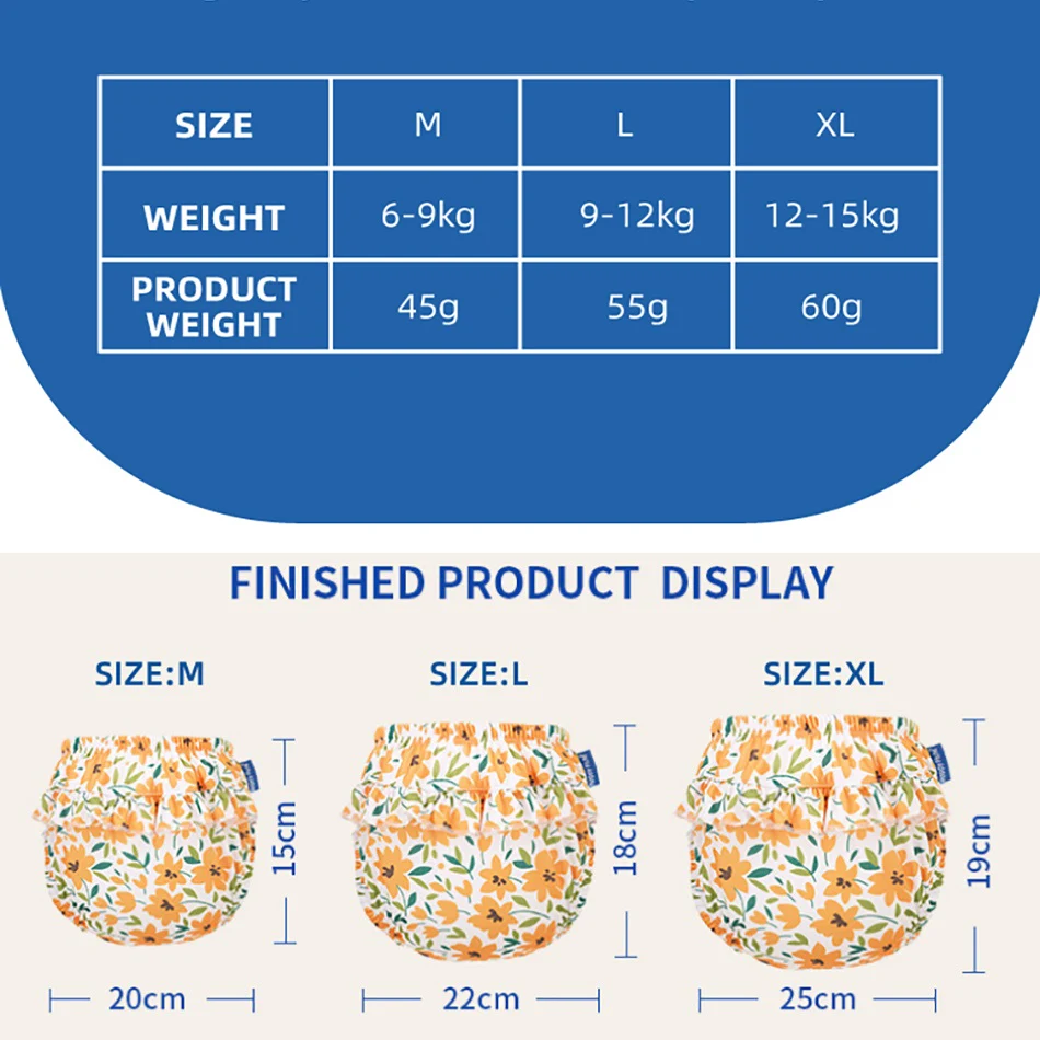 HappyFlute New 3Size 6-15Kg Soft Random Cute Printed Swimming Pool Pants Flower Wavy Edge Baby Girl's Cloth Diaper Beach Pants