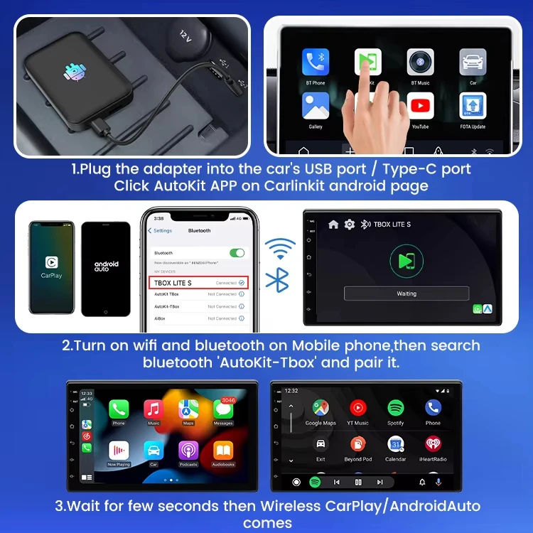 صندوق Carplay Android Auto AI اللاسلكي، التوصيل والتشغيل يناسب السيارات من 2016، Android 9 RK-A53 4+32GB، يدعم أي تطبيقات - TBOX Lite S