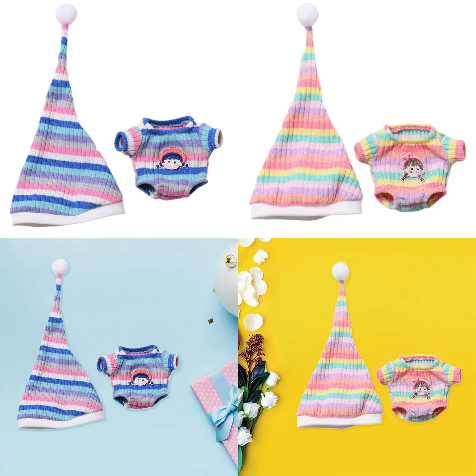 Dolls Striped Pajama and Hat Fashion Clothing for Kids Photo Props DIY Sleepwear Loungewear Miniature Clothes for 5.91'' 6.69''