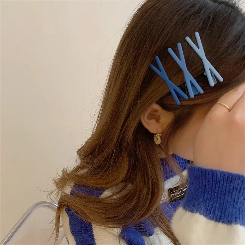 Korean Sweet Girls Sweet Hairpin Gradient Color Cross Seamless Bangs Side Clip Broken Hair Clip Edge Clip Candy Color Headwear