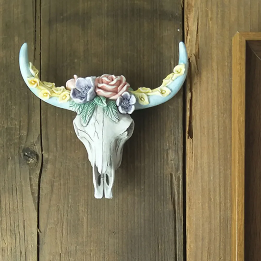 Cow Skull Wall Hanging Decor Creative Bull Head Figurines Art Craft White Ox Head Miniature Ornament for Bar Hotel Living Room