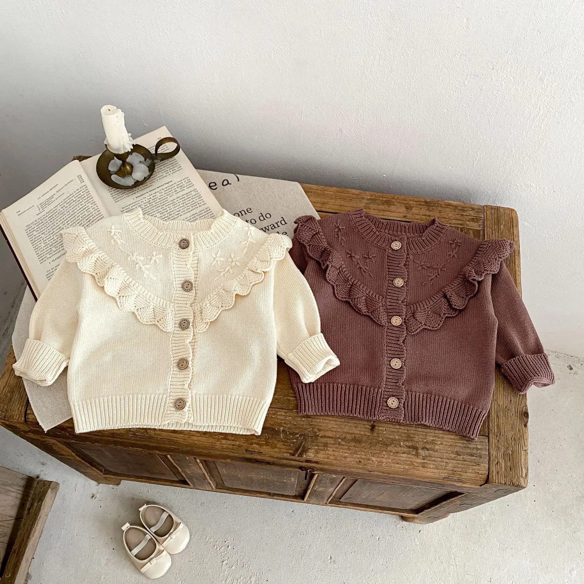 0-3T Newborn Kid Baby Girl Sweater Cardigan Winter Clothes Ruffles Warm Knit Coat Cute Sweet Knitwear Outfit