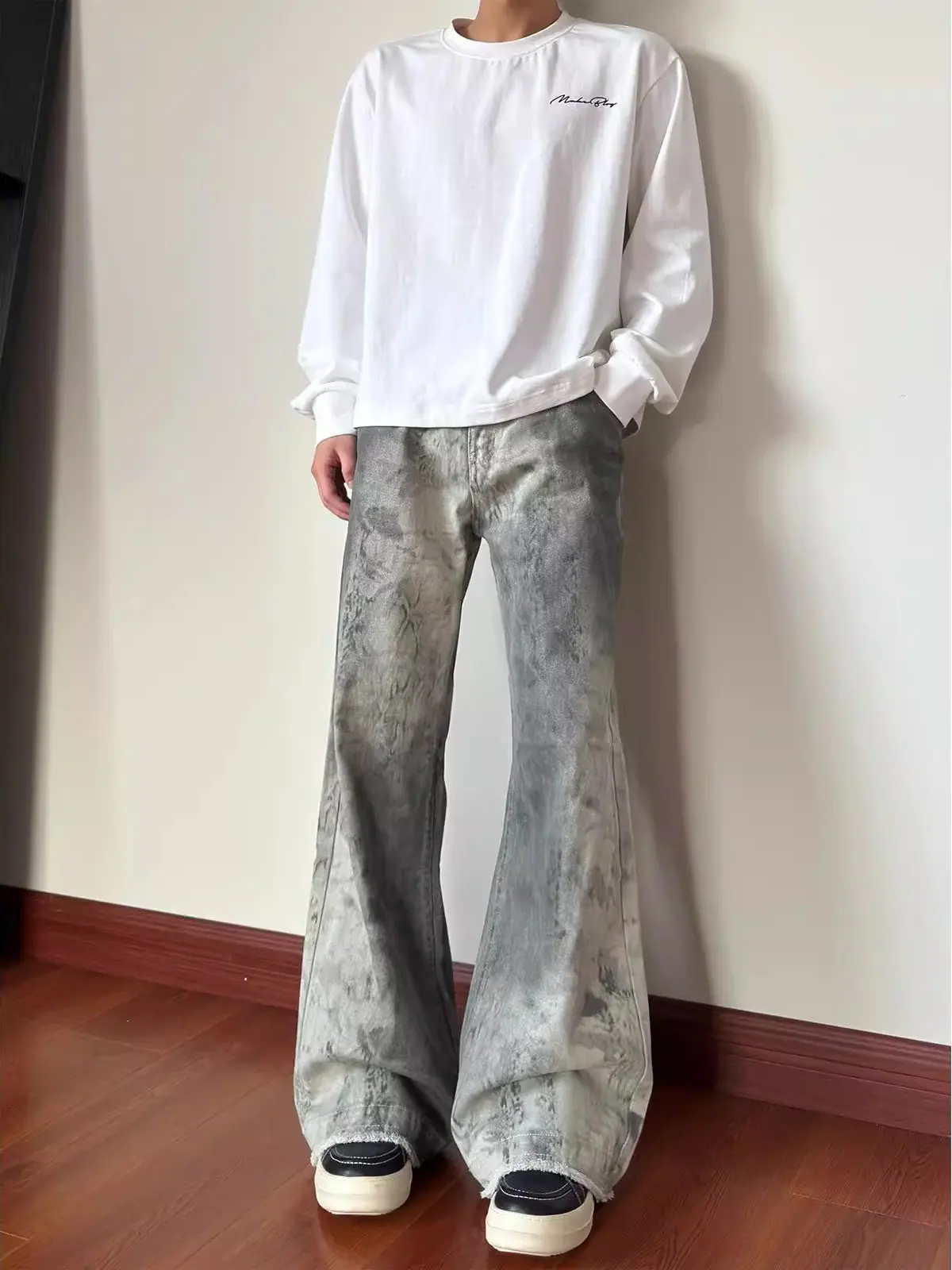 

Американские ретро-джинсы с широкими штанинами, микро-клеш, свободного кроя, с высокой посадкой, с потертостями, в пол, повседневные, для подростков