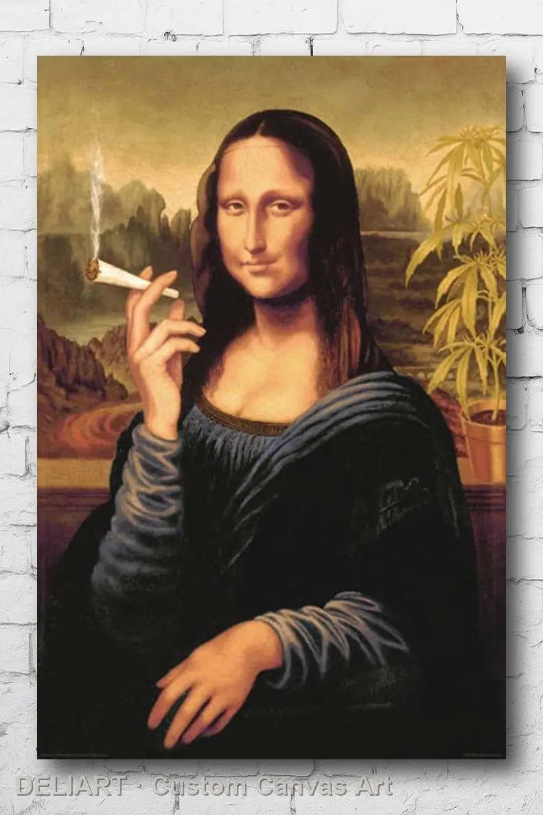 

MONA LISA SMOKING JOINT - WEED Canvas Poster DAVINCI POT MARIJUANA Custom Size Available Room Decor Home Wall Art