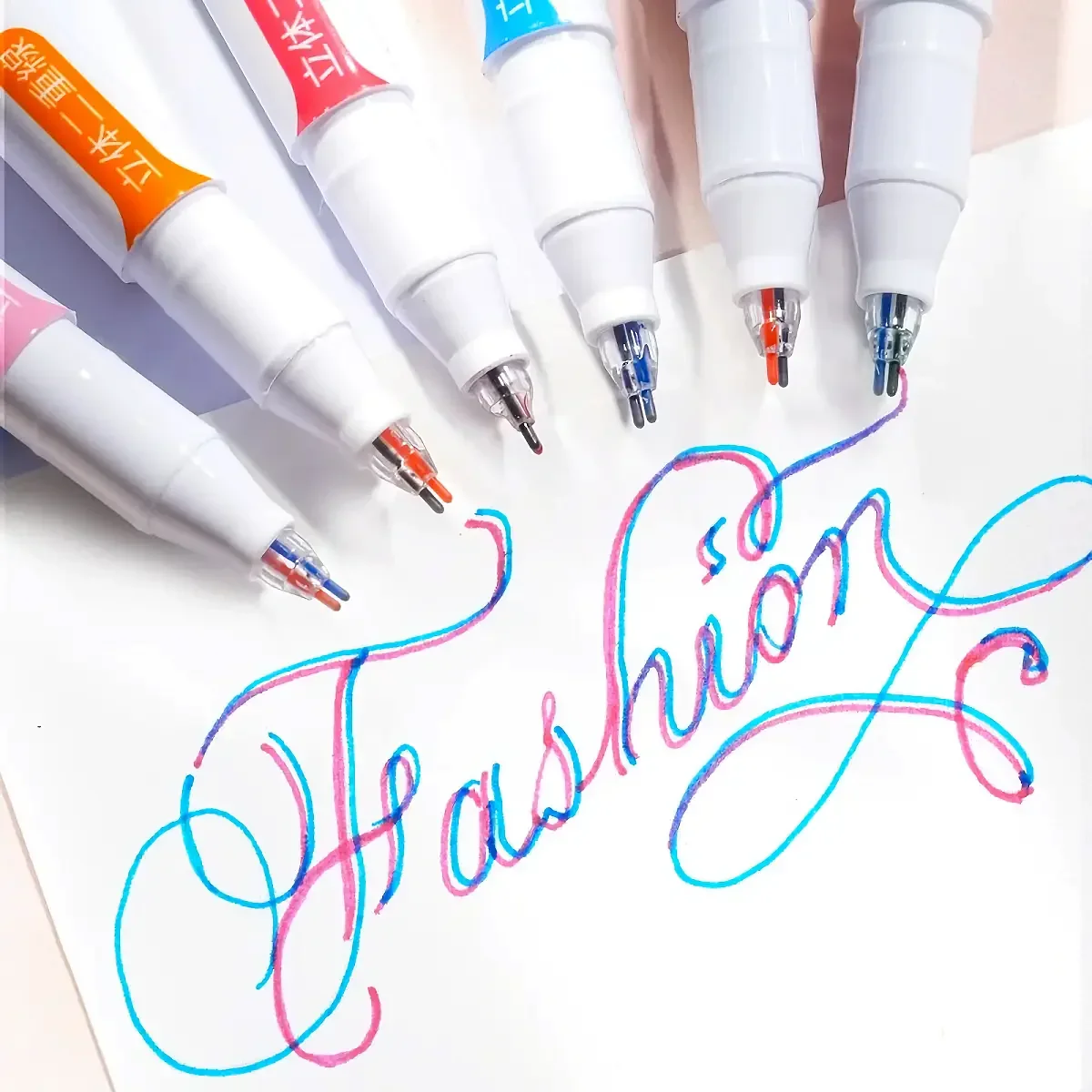 12pcs/6pcs Double Color Line Stereo Effect Colorful Marker Pens, Single Head Dual Color, Kawaii Fluorescent Color Pens