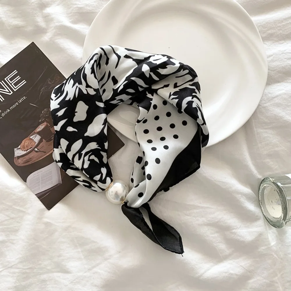 Flor pérola fivela magnética cachecol impressão cachecóis preto branco listra bolinhas cachecol acessórios lenço