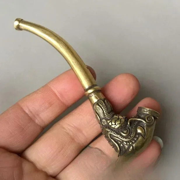 Antique Collection: Pure Copper Dragon Head Pipe, Brass Mouthpiece, Cigarette Bag Pot, Craft Gift Ornament